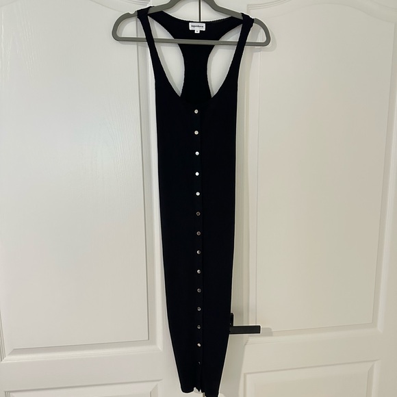 black ribbed button down midi bodycon scoop neck - Picture 2 of 4